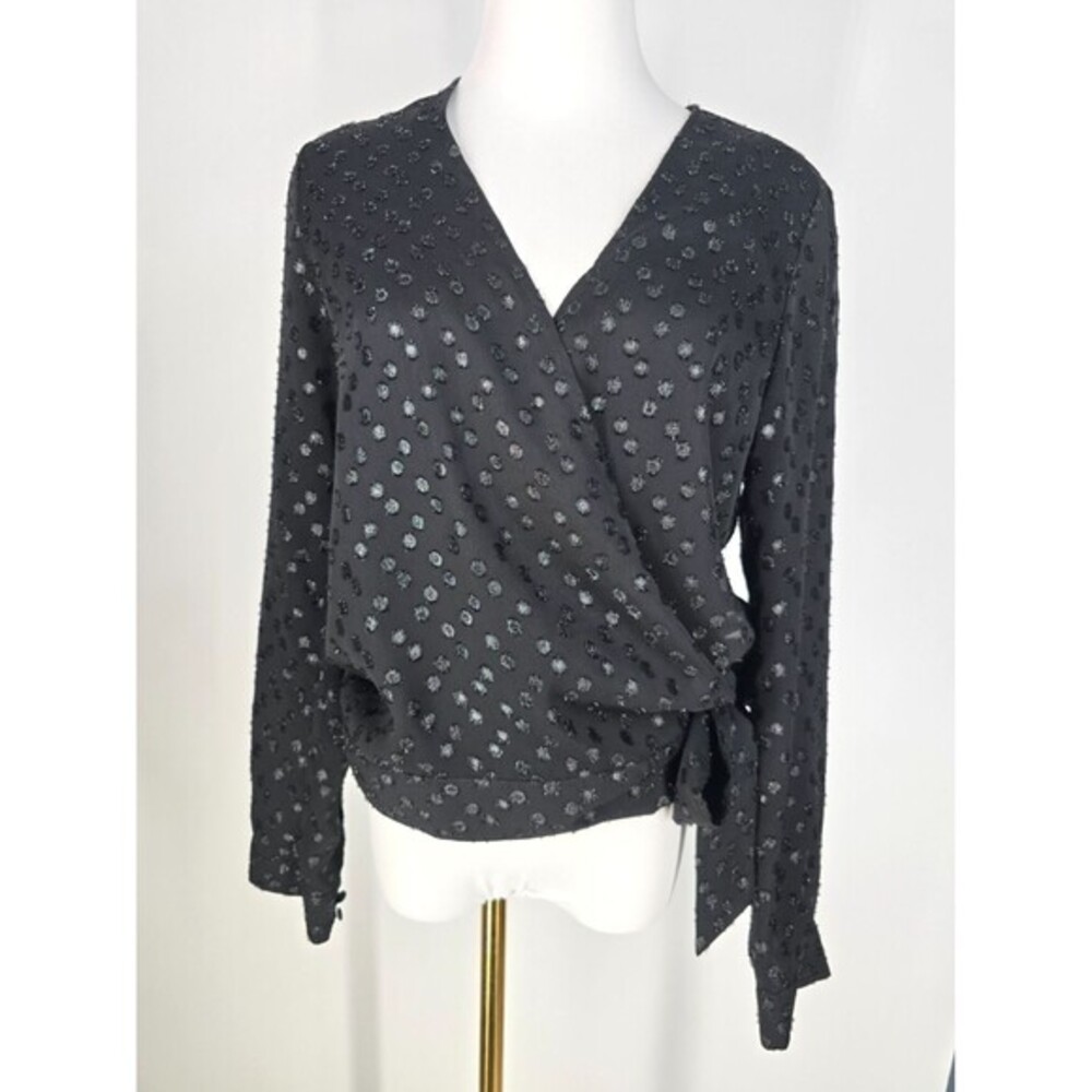 Sezane Wrap Top Long Sleeve Blouse Black‎ FR 38 US 6 Sézane